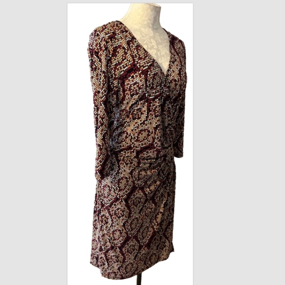 Laundry Design Faux Wrap Dress Stretch Career Church Washble Burgundy Orange Tan - Picture 4 of 13
